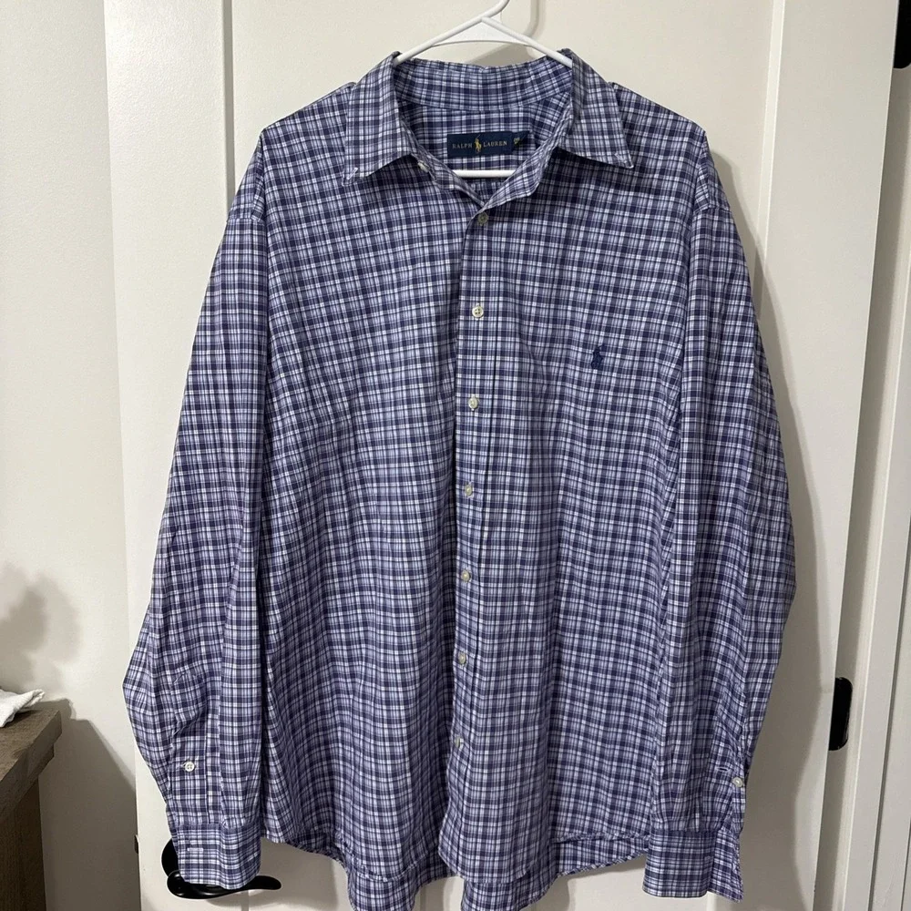Polo Ralph Lauren Men's 2XB Purple Plaid Classic Fit Perf Button Down Shirt